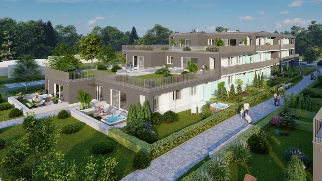 Egy lakópark látványterve.